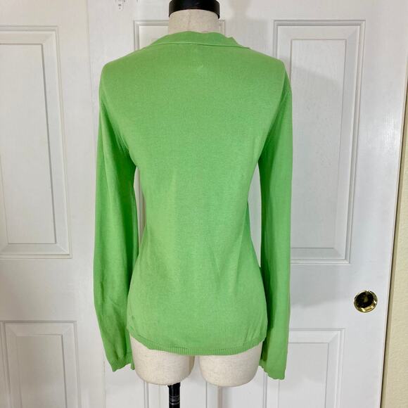 Anthropologie green button up cardigan ladies medium cotton Modal V-neck sweater - Picture 4 of 8